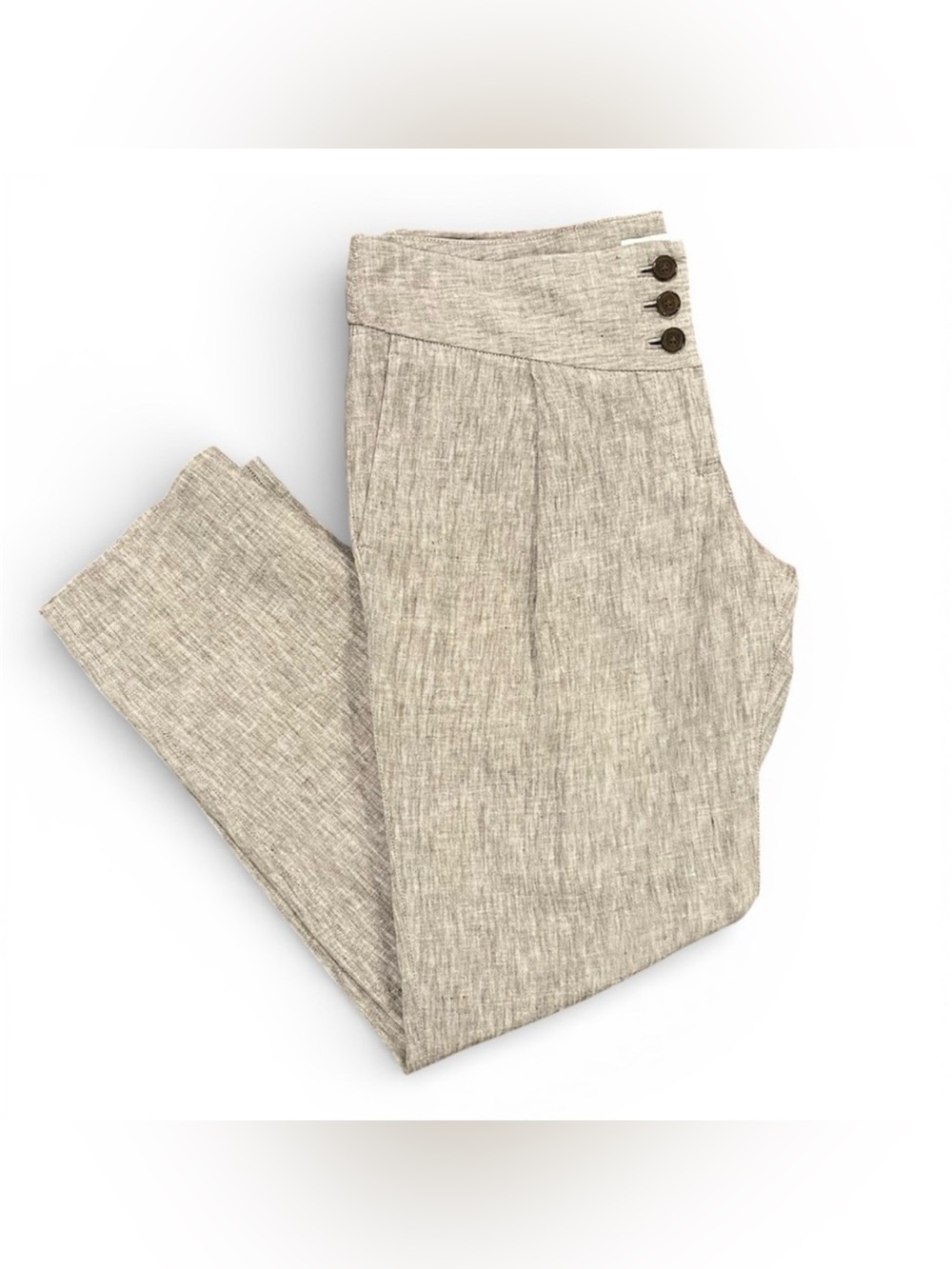 NWT Ann Taylor LOFT 100% Linen Pleated Front Mid-Rise Cropped Pant Brown/Tan 2